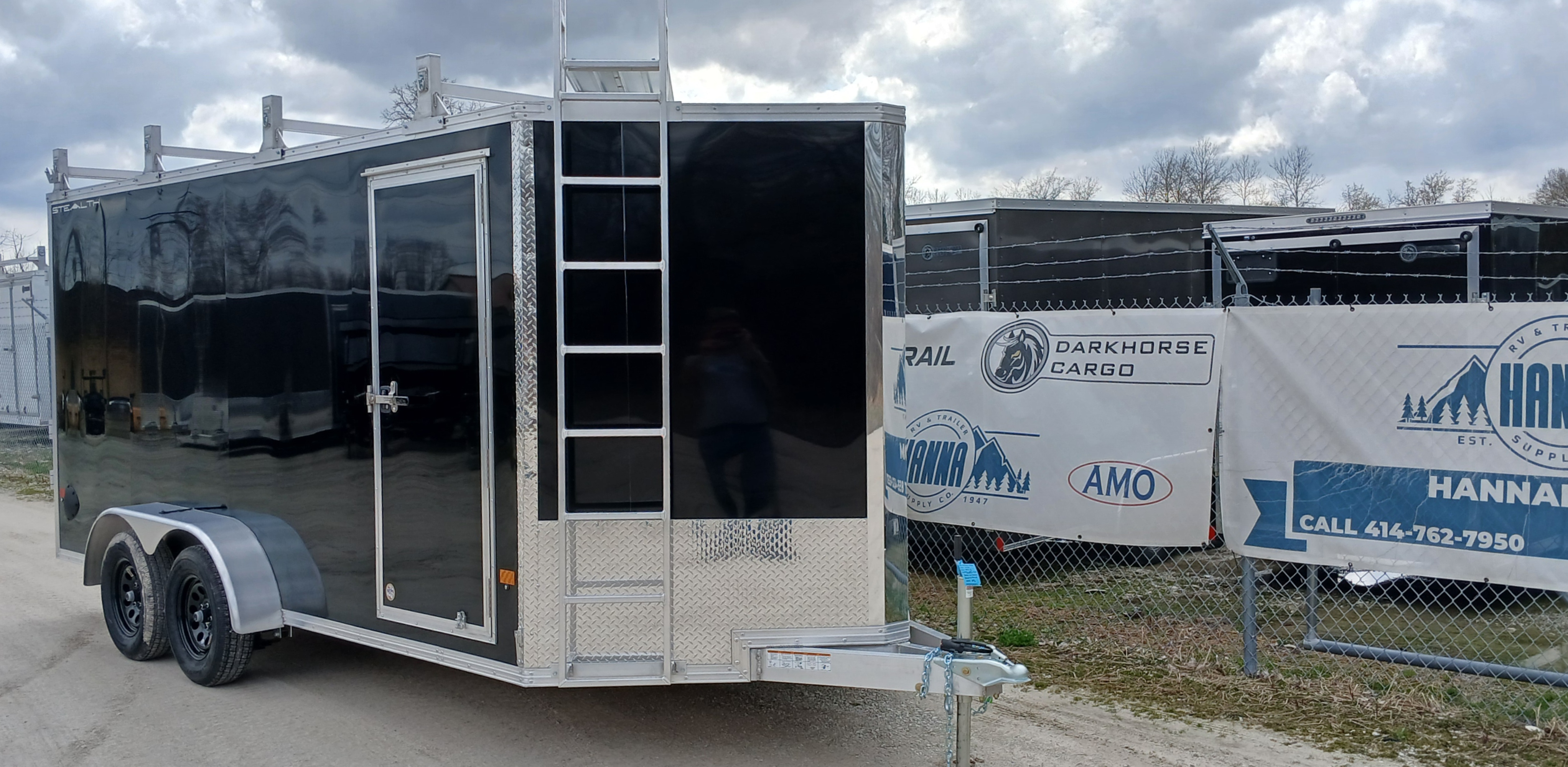 CargoPro Stealth 7 X 16 Aluminum Frame Tandem Axle Ultimate Contractor Cargo Trailer Double Rear Doors, 79 inch Interior Height- Black